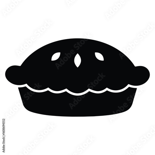 Delicious black silhouette illustration of a perfectly baked homemade pie dessert for thanksgiving or christmas