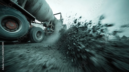 Cement Mixer Truck in Motion, Dynamic Construction