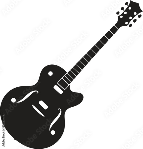 Black electric guitar silhouette on white background