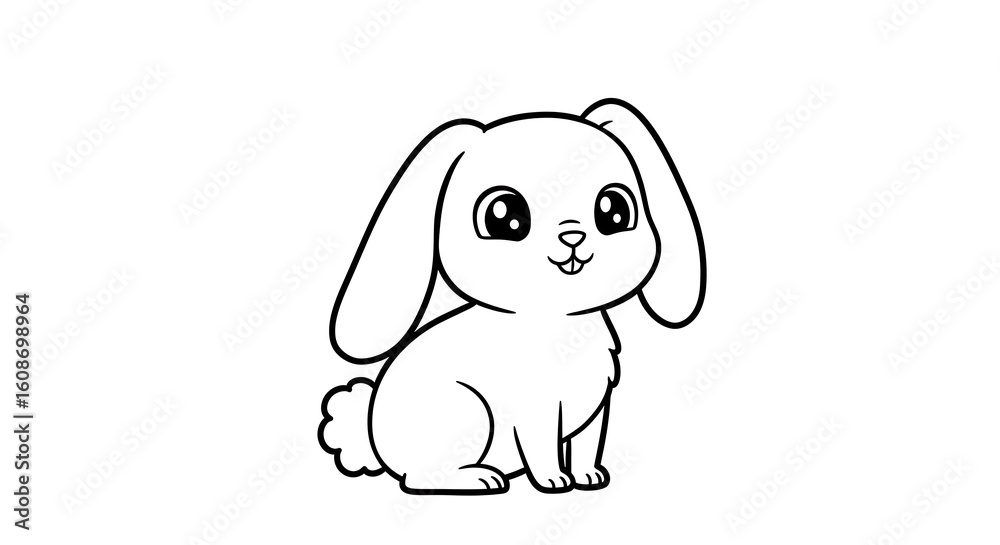 Fototapeta premium Cute rabbit in jungle setting, children’s coloring book illustration with playful and friendly animal design. Perfect for kids to color, learn, and have fun, encouraging creativity and imagination.
