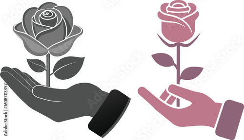 hand holding a rose in vector 