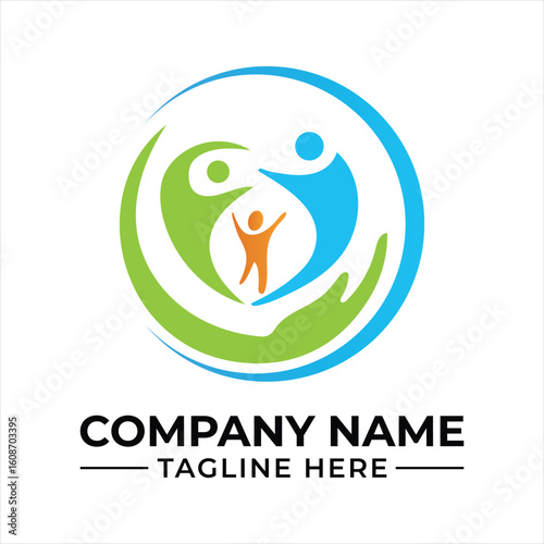 Caring Hands United A Symbol of Family Support Community and Child Wellbeing Emblem for Charitable Organization or Healthcare