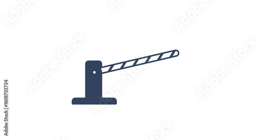 Dark Blue Road Barrier Gate with Striped Arm Security Access Control.