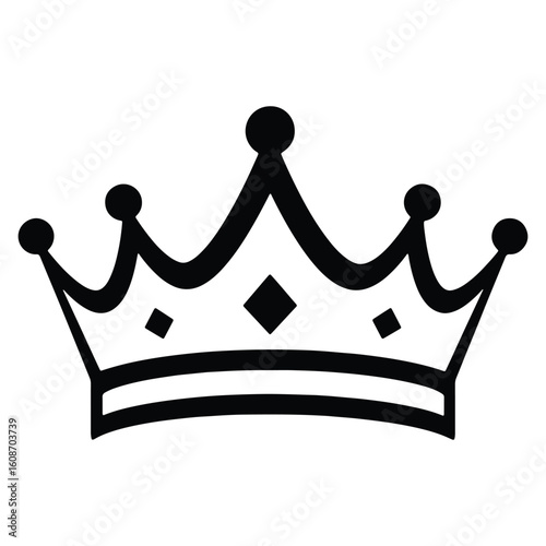 Simple black and white vector illustration of a royal crown on a transparent background