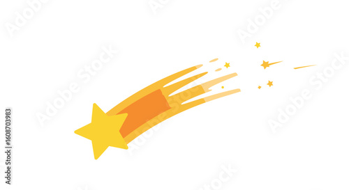 Cartoon Shooting Star with Golden Trail and Sparkling Debris.