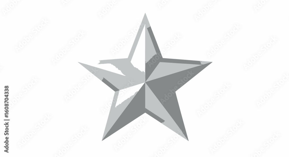Fototapeta premium Metallic Silver Star with Textured Surface and Five Points Illustration.