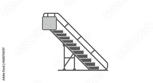 Gray Aircraft Stairway with Platform and Handrails Aviation Access Equipment.