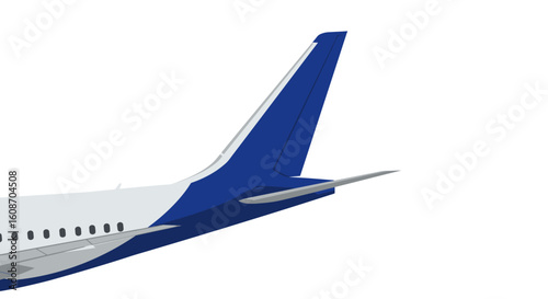 Airplane Tail Fin with Blue Vertical Stabilizer and Horizontal Stabilizer.