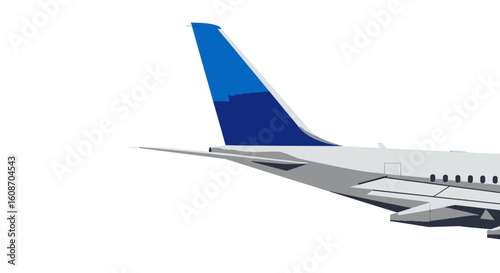 Airplane Tail Fin with Blue Coloration and Gray Body Vector Illustration.