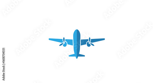 Blue Propeller Airplane Icon with Two Engines and Wings.