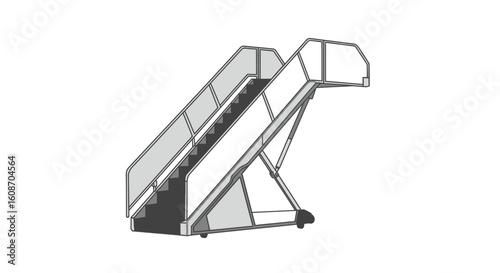 Mobile Aircraft Stairs: Gray Metal Gangway with Steps and Handrails for Airport Access.