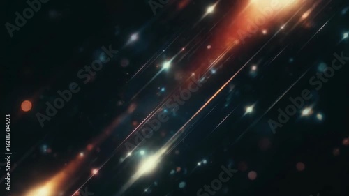 Dynamic Cosmic Light Streaks and Flares Racing Across a Dark, Starry Background