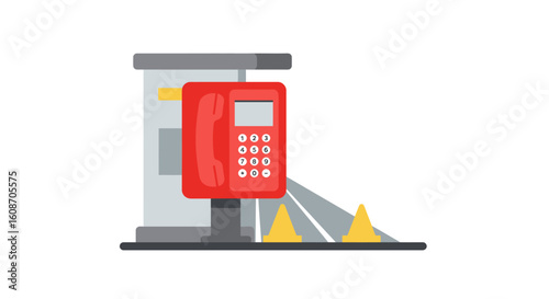 Red Public Payphone with Number Pad and Handset in a Gray Phone Booth.