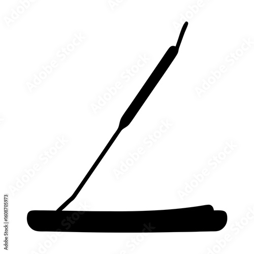 Simple Black Silhouette of an Incense Stick in a Holder Isolated on White