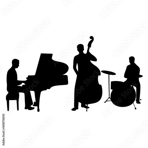Black Silhouette Illustration of a Jazz Band Playing on White Background