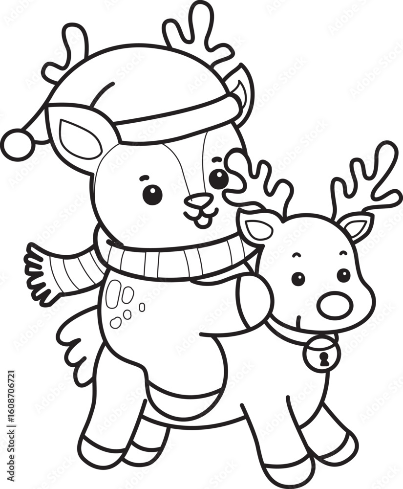 Obraz premium Cute Deer icon. Funny baby Deer animal series stock illustration. Life of fluffy Deer designs. Coloring pages of cute deer icon. 