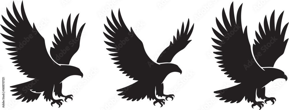 Obraz premium Flying Eagle Silhouette SVG Eagle Bird Cut File Bundle Hawk Eagle Vector Clipart Set