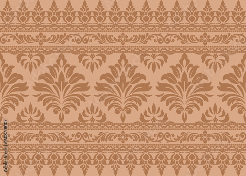 Vintage border damask seamless pattern vector seamless for classic damask pattern vector design and luxury damask pattern vector background use.