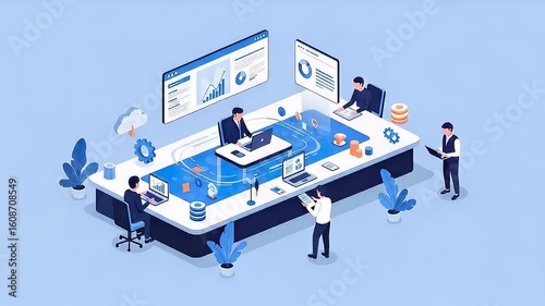 Business team collaboration isometric illustration