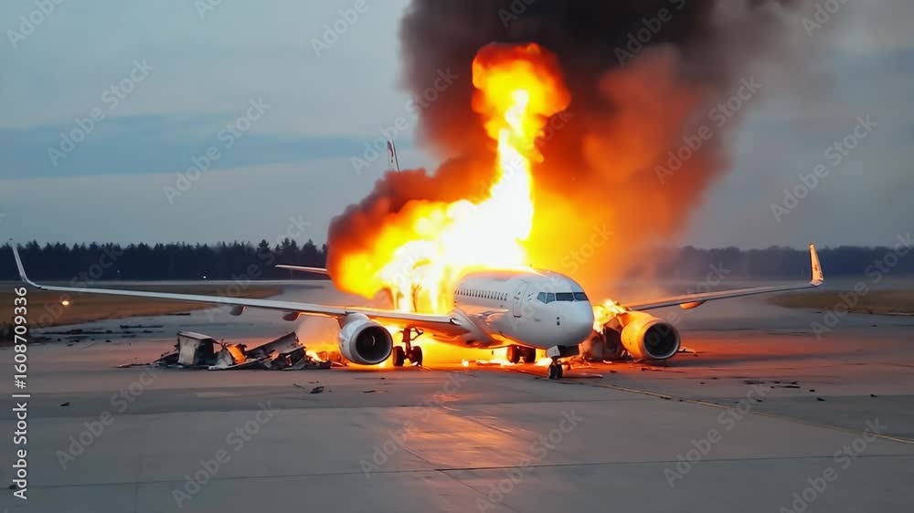 Passenger airplane bursting into flames during catastrophic runway ...