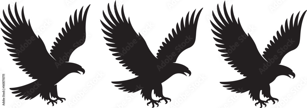 Obraz premium Flying Eagle Silhouette SVG Eagle Bird Cut File Bundle Hawk Eagle Vector Clipart Set