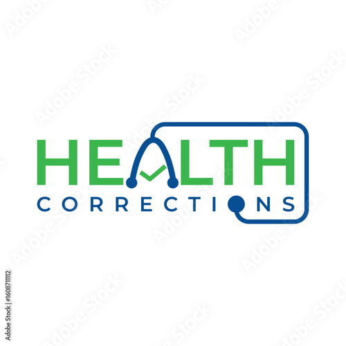 Health Corrections Logo Design Emphasizing Healthcare in Correctional Facilities with Stethoscope Incorporation and Modern Typography