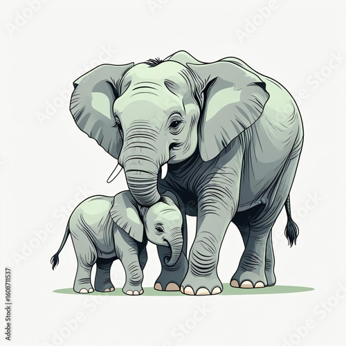 Conservation Vector of Elephant and Calf for World Elephant Day