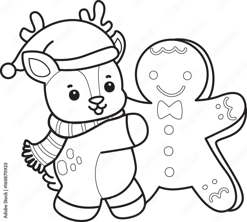 Obraz premium Cute Deer icon. Funny baby Deer animal series stock illustration. Life of fluffy Deer designs. Coloring pages of cute deer icon. 