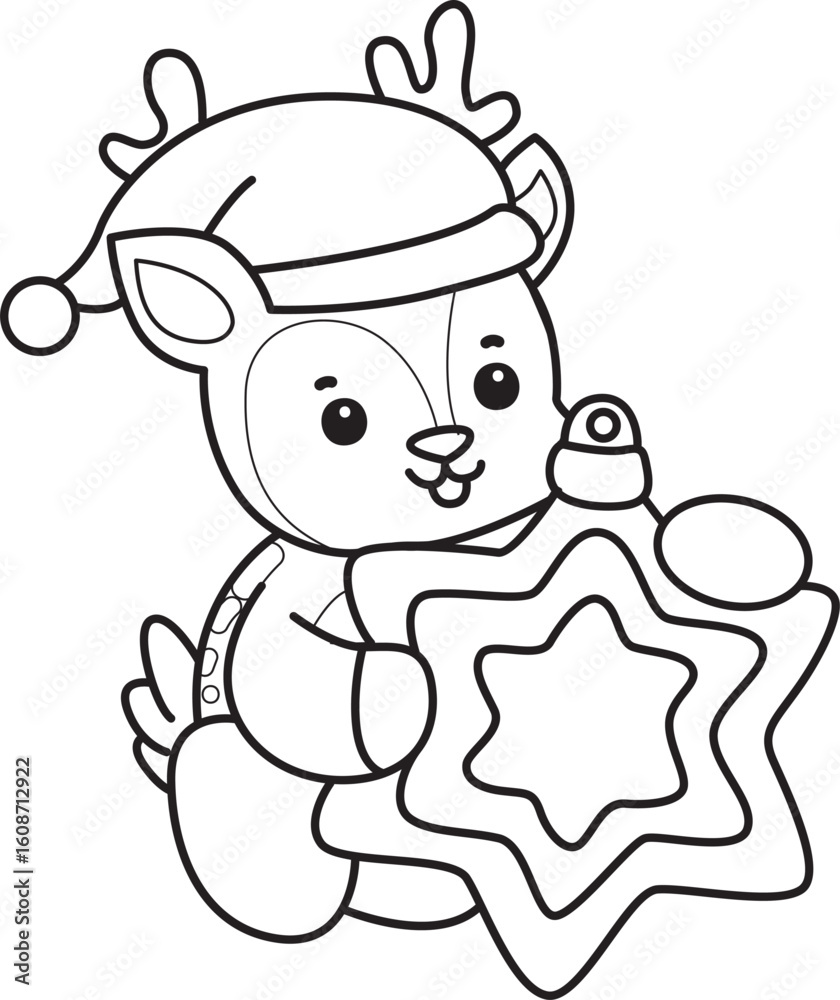 Fototapeta premium Cute Deer icon. Funny baby Deer animal series stock illustration. Life of fluffy Deer designs. Coloring pages of cute deer icon. 