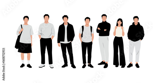 Diverse group of people standing together in silhouette style silhouette