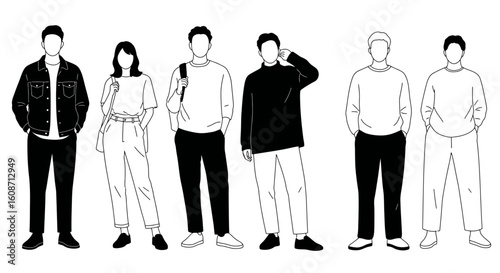 Group of Young People Standing Together in a Silhouette Style silhouette