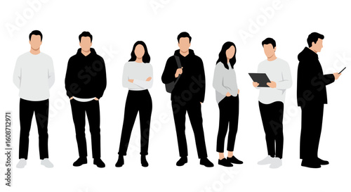 Diverse group of students standing together in a modern silhouette style silhouette