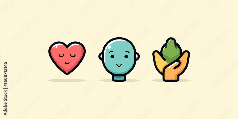 Fototapeta premium pastel empathy icons of head heart and hands