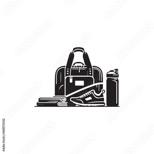 Gym silhouette Bag black and white vector icon