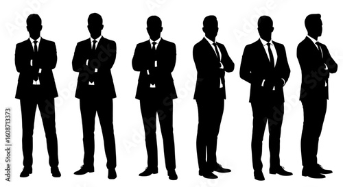 Group of Businessmen Standing with Arms Crossed in Silhouette Style silhouette