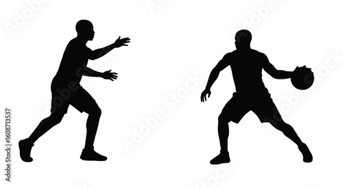 Two men playing sports facing each other in silhouette