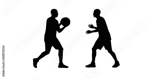 Two Basketball Players Passing the Ball Silhouette