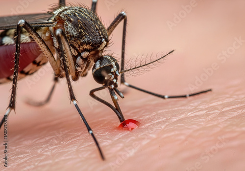 Mosquito Bite on Human Skin, Macro Shot of a Blood-Sucking Insect