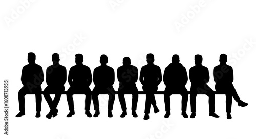 Row of Men Sitting Silhouettes