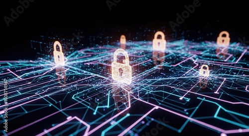 Padlocks over circuit board illustration representing security and technology concept.