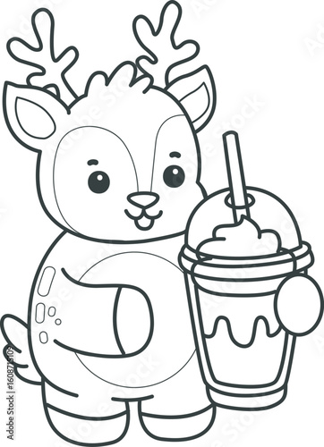 Cute Deer icon. Funny baby Deer animal series stock illustration. Life of fluffy Deer designs. Coloring pages of cute deer icon.
