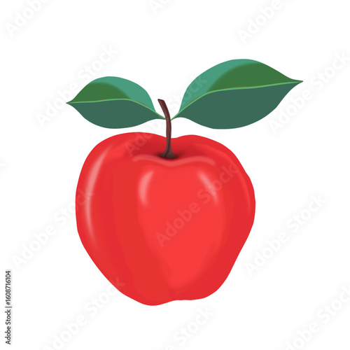 red apple with leaf isolated on white background