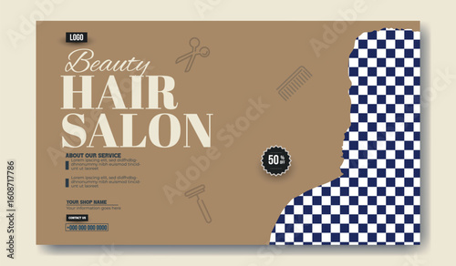 Stylish Hair Salon Promotion Template with Geometric Pattern and 50 Percent Off