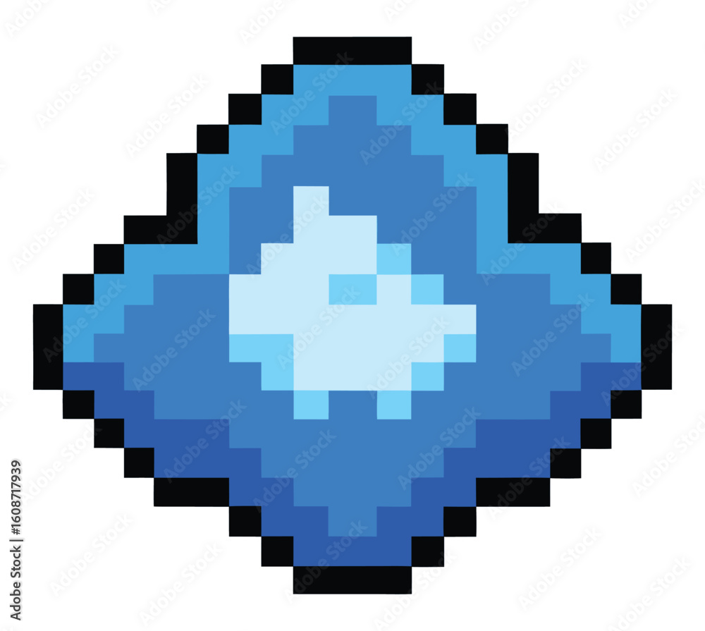 A vibrant blue pixel art diamond shape with a bright white glowing center reminiscent of a digital gem or a retro video game power up A vibrant blue pixel art diamond shape with a bright white glowing center reminiscent of a digital gem or a retro video game power up