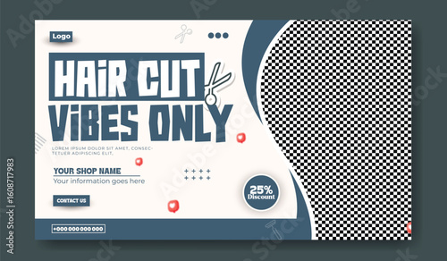 Haircut Services Social Media Ad Template with Discount Offer and Placeholder Image