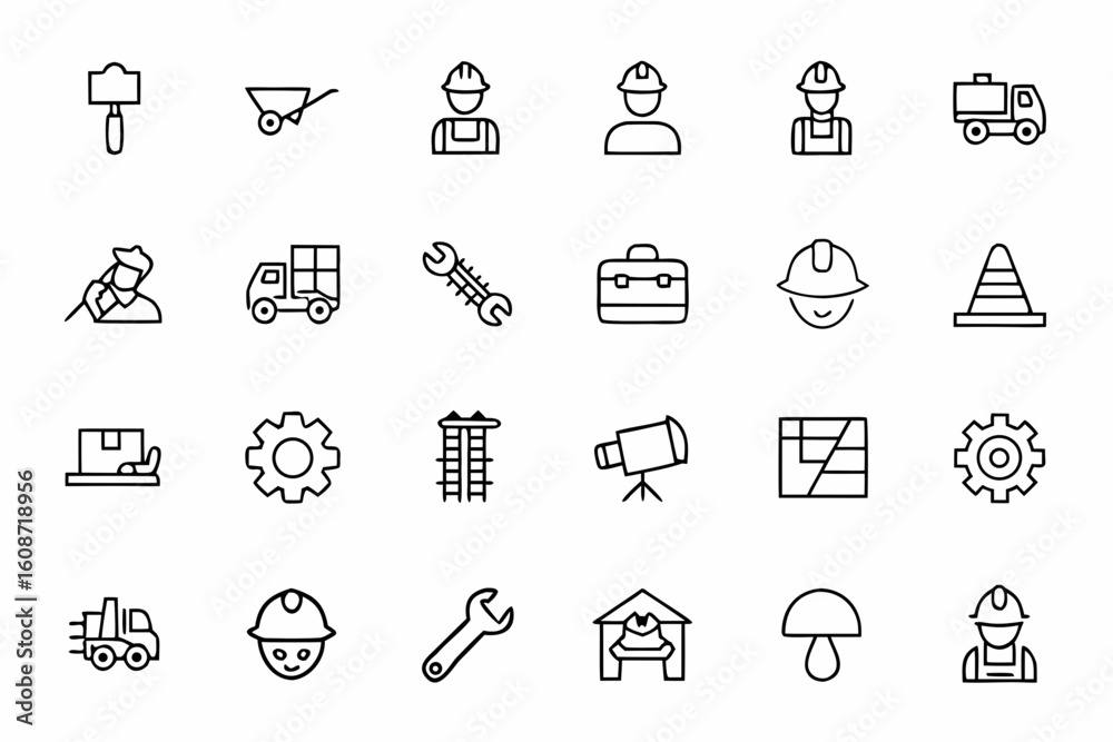 Fototapeta premium A thoughtful single-line art set illustrating everyday laborers, trades, and essential jobs in a dignified and modern style. Great for presentations, campaigns, and banners.