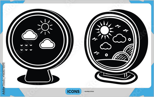 Weather Forecast Device – Sun, Clouds, and Rain Symbol Vector