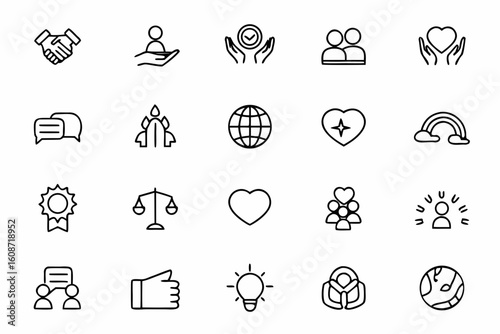 A thoughtful line art bundle symbolizing core human and organizational values — perfect for personal development content, company mission visuals, and team-building graphics.