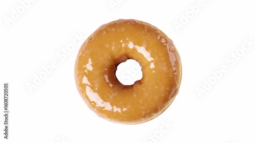 Top view rotating glazed donut isolated on white background. 4k animation video.