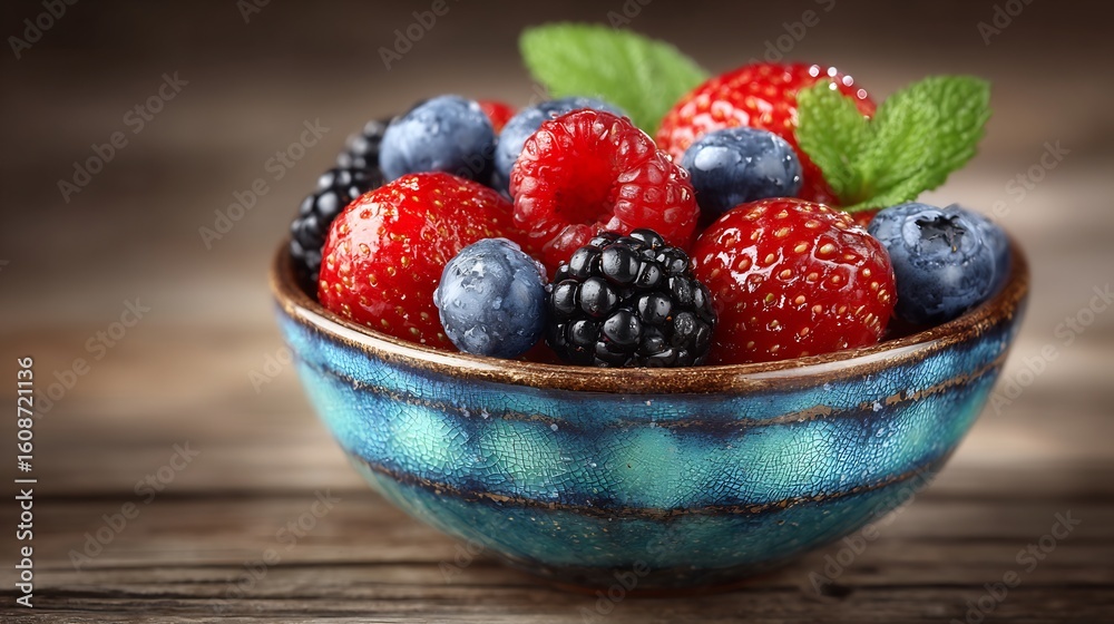 Delicious Mixed Berries in a Rustic Bowl Delicious Mixed Berries in a Rustic Bowl